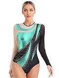 Nyeemya Body Maillot de Danza Ballet Gimnasia Mujer Leotardo Ballet de Manga Larga Body Patinaje Artistico Maillot Competición Jumpsuit Deportivo Azul verde B XXL