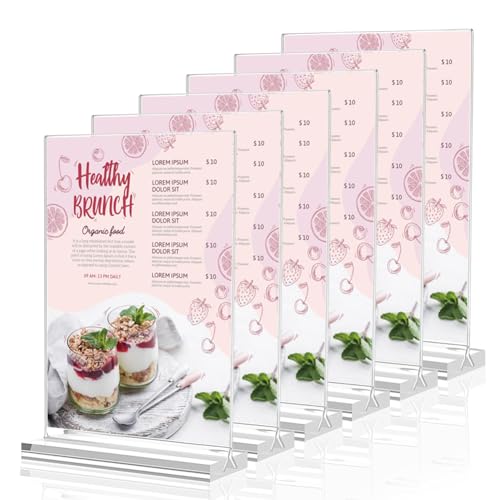 Basong Soporte de exhibición A4, Paquete de 6 Soportes de acrílico en Forma de T para letreros A4, Soporte de pie de Doble Cara, Soporte de exhibición de plexiglás A4 par