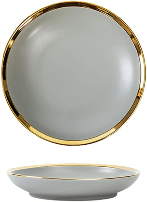 8 Inches Gold Edge Design Round Ceramic/Pasta/Fruit/Appetizer/Dessert Dishes Holiday Plates Christmas Dinner Plates-Set Of 2-Pink/Grey,Gray8 Inches
