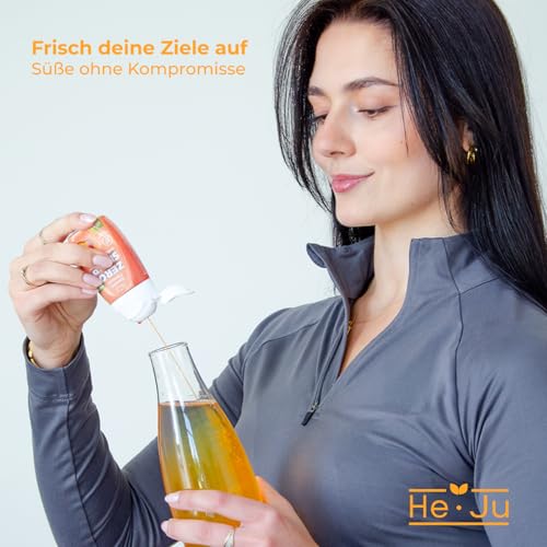 He-Ju Zero Sirup zuckerfrei Pfirsichgeschmack, 65 ml (32 Portionen), ohne Zuckerzusatz, nur 2 kcal pro Portion, Vegan & kalorienarm, ergibt bis zu 8L erfrischendes Getränk, intensiver Geschmack