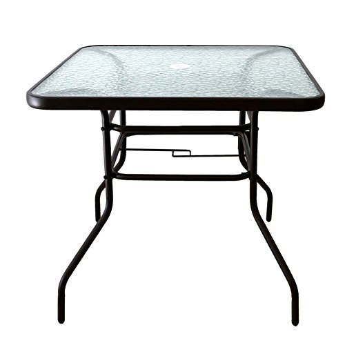 AOODA square patio dining table with glass top and steel base