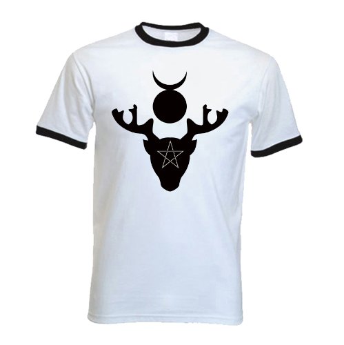 Tribal T-Shirts Męska koszulka Horned God Ringer, White, M