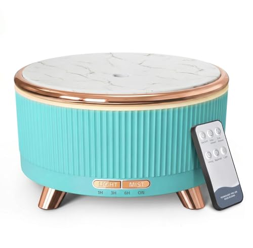 500ML Large Capacity Essential Oil Diffuser, Ultrasonic Aromatherapy Diffuser with 7 Color LED Lights with Remote Control, Cool Mist Humidifier, Timed Mist, Auto Shut-Off (Emerald)