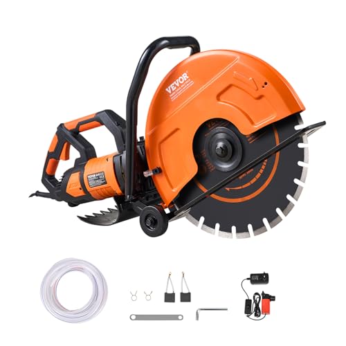 VEVOR Electric Concrete Saw, 16 in, 3200 W Motor Circular Saw Cutter with Max. 6 in Adjustable Cutting Depth, Wet Disk Saws Cutter Includes Water Line, Pump and Blade, for Stone, Brick