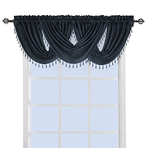 Sheetsnthings 100% Polyester Navy Soho Waterfall Decorative Trim Window Valance 57"X37" (Single) #TOP22