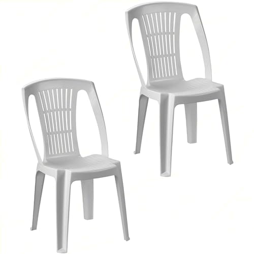 Sicignano | Set de 2 chaises Stella en polypropylène blanc, monobloc empilable finition mate,...