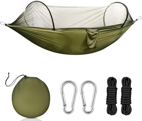 Amaca da Campeggio con Zanzariera, 270x140cm Ultraleggera Nylon da Paracadute, Capacità 300kg, Amaca Portatile con Moschettoni e Borsa, Adatta per Giardino, Campeggio, Balcone, Cortile, Spiaggia