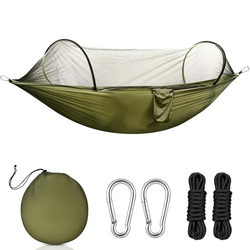 YGVQN Amaca da Campeggio con Zanzariera, 270x140cm Ultraleggera Nylon da Paracadute, Capacità 300kg, Amaca Portatile con Moschettoni e Borsa, Adatta per Giardino, Campeggio, Balcone, Cortile, Spiaggia