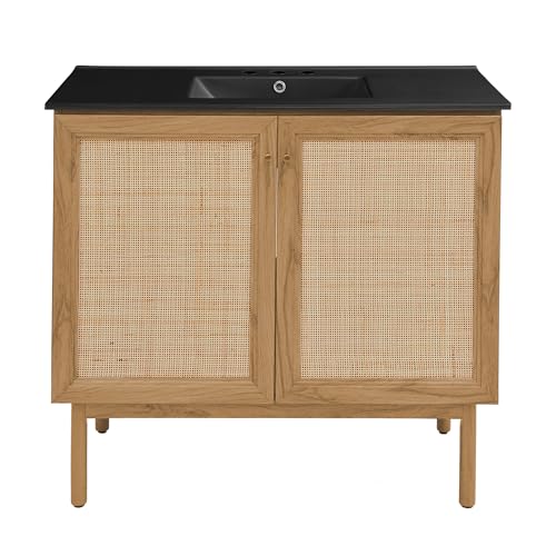 Image of Swiss Madison Classe 36 in. Oak Bathroom Vanity with Black, 3-Hole Ceramic Sink Top