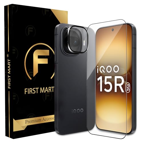 Image of FIRST MART Tempered Glass & Camera Lens for IQOO 15R With Edge to Edge Coverage, Case Friendly, Camera Metal Alloy Rings & Easy Installation Kit | Black, Ultrasonic Fingerprint Working