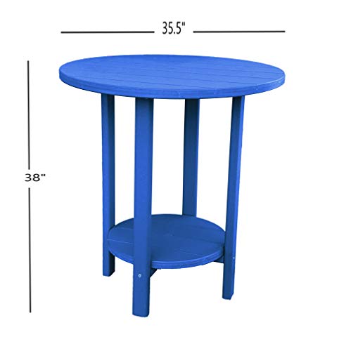 Phat Tommy High Top Bistro Table And Chairs Set For 2 Outdoor - Poly Outdoor Furniture - Balcony Height Patio Furniture - 3 Piece Pub Dining Set, Blue #TOP2