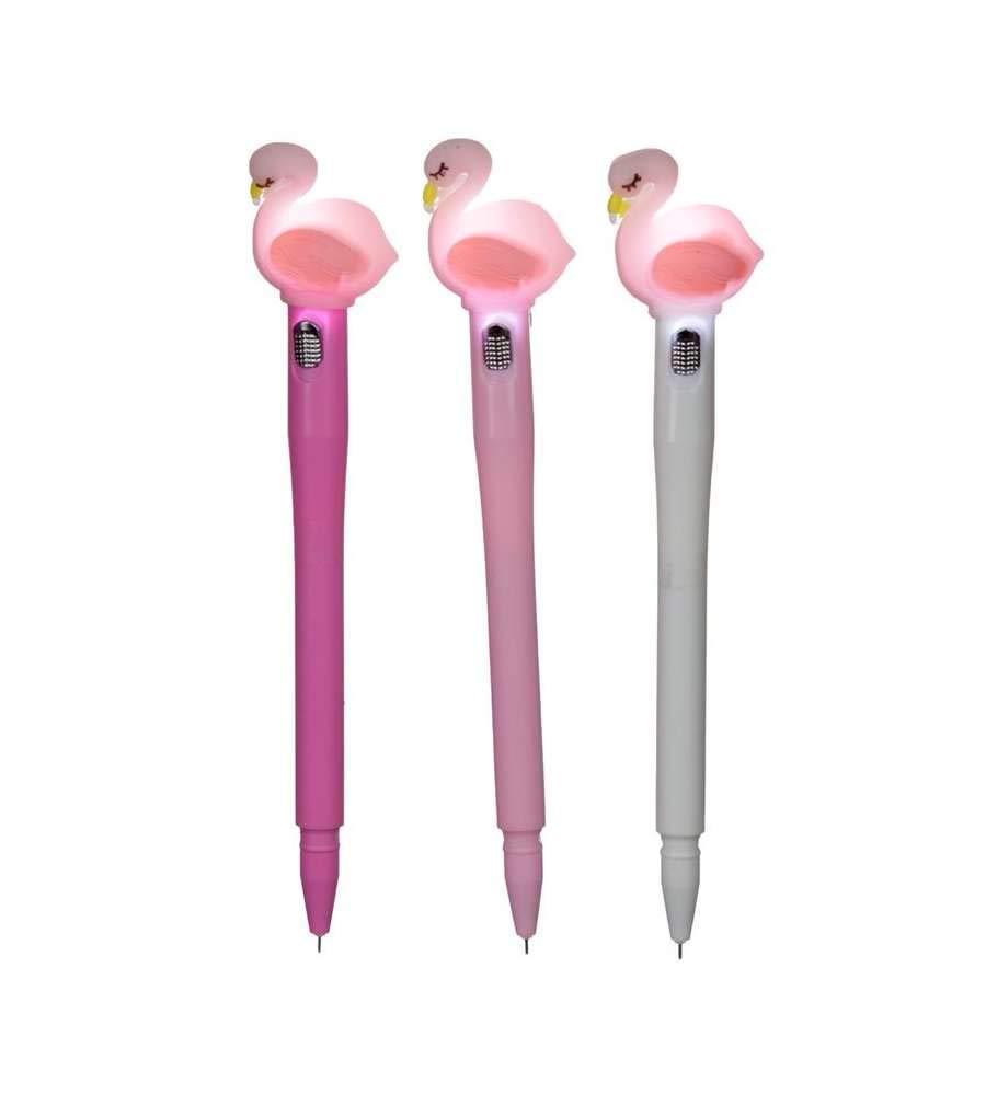 Puckator Flamingo Pinks LED Fine Tip Pen - Cute Cool Aesthetic Non Smudge Pens for School Office Writing Drawing Journaling - Collage Essentials Pens - Stationary Set - Pen