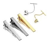 3 Stück Krawatten Klammern und 2 Stück Krawattennadeln für Herren mit Kette Klassisch Krawattennadel Set für Abschlussfeier Hochzeit Jubiläum Business Vatertag (Gold, Silber, Schwarz)