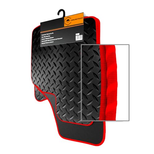 FCM - Tailored Rubber Car Mats - Fits Mini Mini Cooper (5 Door) (F55) 2015-2025 - HEAVY DUTY 3mm - Anti Slip Mat - Waterproof & Durable Floor Protection - Red Trim - 4 Piece Set - Floor Pads