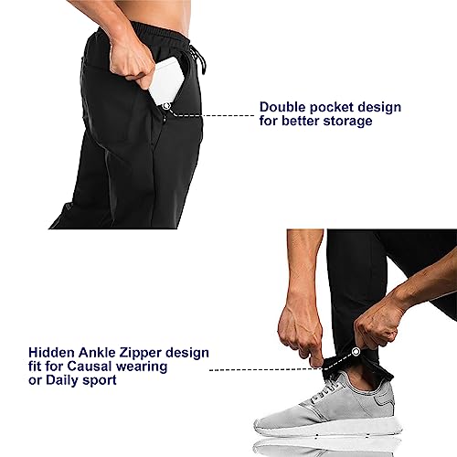 BROKIG 2Pack Mens Gym Joggers Sweatpants, Causal Slim Fit Running Trousers Tracksuit Jogging Bottoms with Double Pockets (Small,2 Pack Black+Dark Grey) - Image 3