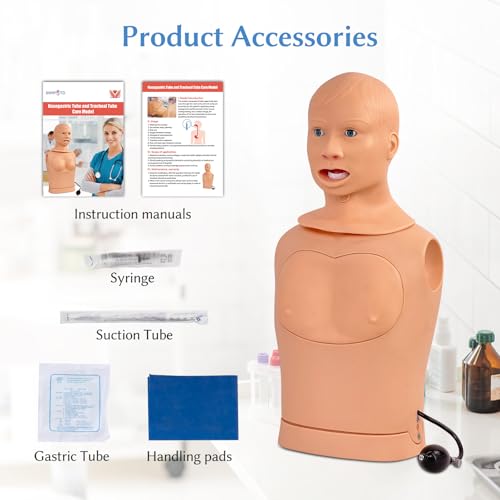 Image of JNMFTD Nasogastric Intubation Tube Manikin, Gastric Trachea Care Mannequin Lavage Tracheostomy Manikin Advanced Nursing Model with Product Manual Card for Medical Nursing Training Teaching Education