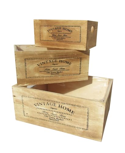 Capra Group Tris vasi e cassette vintage in legno rettangolari per fiori e piante 35X25X15, ideali per balcone ed interni, con pellicola interna