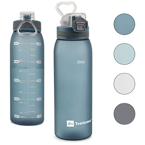 Teentumn 30oz Sport Water Bottle with Time Markers, Large Durable Gym Plastic Bottle