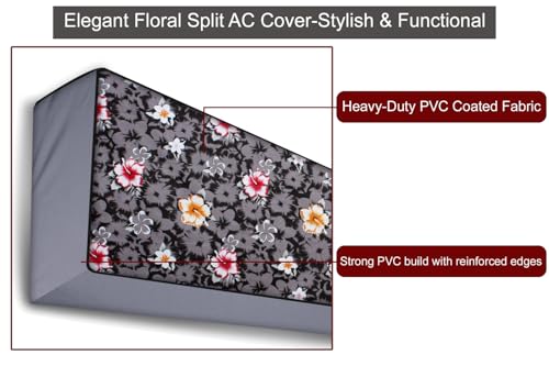 Image of The Furnishing Tree Split AC cover for indoor and outdoor unit of 2 ton waterproof and dustproof and White Greyish Floral Pattern
