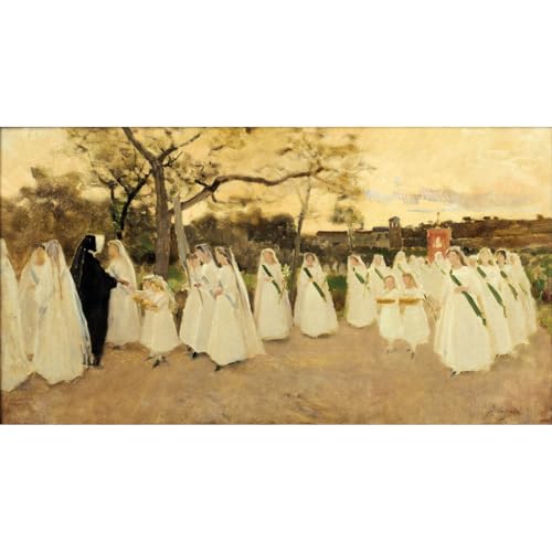 Décoration murale sur toile Procession d'écolières Joaquim Vayreda pour salon chic