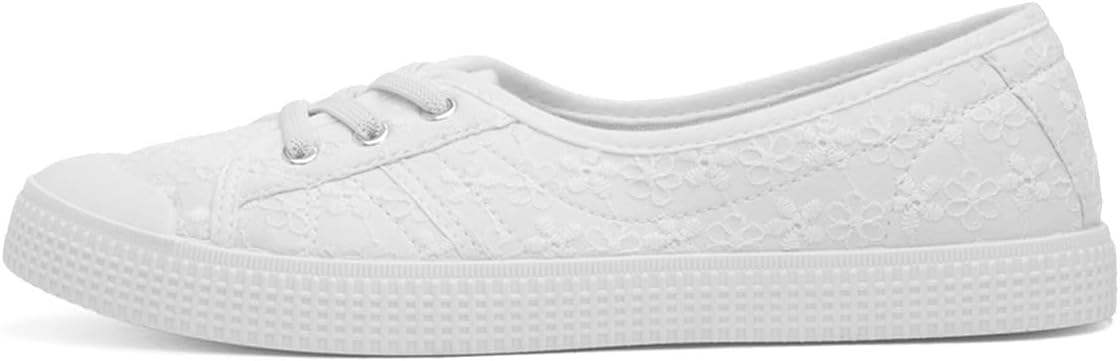 Lilley Womens White Floral Slip On Canvas Shoe