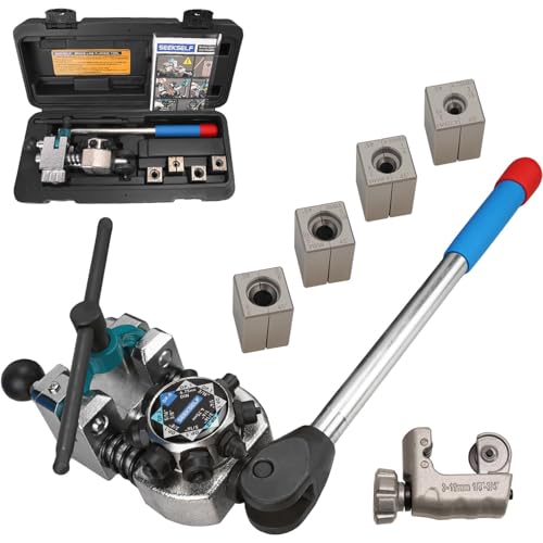 SEEKSELF Professional Bremsleitungs-Bördel-Werkzeugsatz für 45-Grad-Einzel-, Doppel- und Bubble-Bördel, 3/16, 1/4, 5/16, 3/8 und 4,75 mm Stahl-Kupfer-Metallschlauch, mit Rohrabschneider, Schwarz