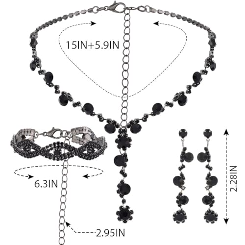 Sixexey Rhinestone Jewelry Set Black Jewelry Necklace Wedding Necklace Jewelry Accessories for Women4