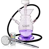 VooV Modern Handmade All Glass Hookah Set with LED | Silicone Hose and Charcoal Tongs for Better...