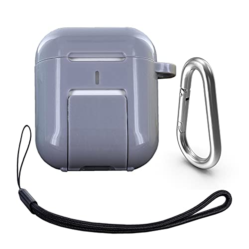 Protective AirPod Case Cover with Kickstand Phone Holder by Square Jellyfish - Military Grade Airpod Hard Case Cover with Phone Cradle for Hands Free Viewing - Fits Airpods 1 & 2 - Purple Protector
