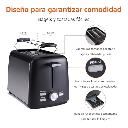Variante de Amazon Basics tostador de pan 2 rebanadas negro