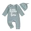 Little Bro Letter Print Ribbed Onesie With Hat Blue