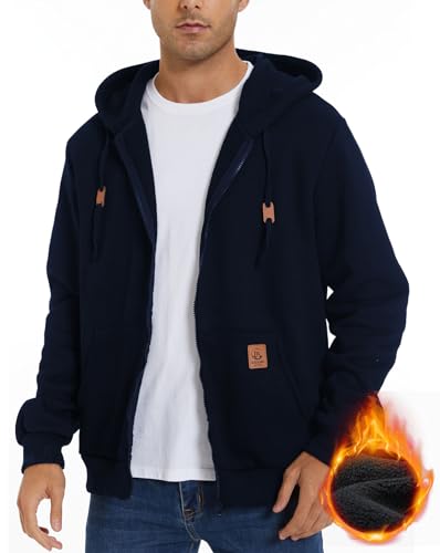 BAYAMO Men's Zip-Up Hoodie,Full Zip Loose Fit Midweight Flannel Hooded Fleece Sweatshirt with Drawstring and Pocket,S-2XL