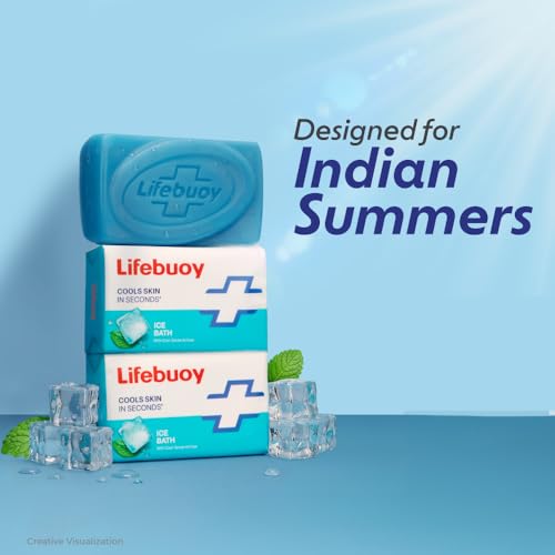 Image of LIFEBUOY Ice Bath Soap Combo Pack of 5, 125g each, for Rapid Heat Relief, with Menthol and Cool Sense Actives, Refreshing Fragrance, Designed for Indian Summer, for Men and Women