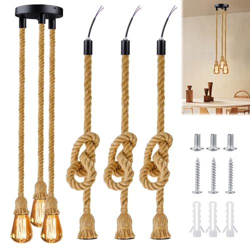 Lampadario industriale in corda di canapa, fai da te, stile retrò, corda di canapa, lampadario industriale, 100 cm, lampada a sospensione in corda di canapa, corda di canapa, stile vintage, fai da te,