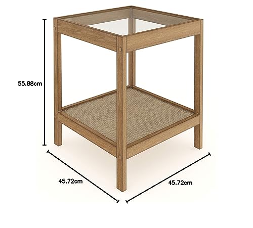 Nathan James Nash Modern Solid Wood Accent End or Side Table, Light Brown/Glass 18 in x 18 in x 22 in
