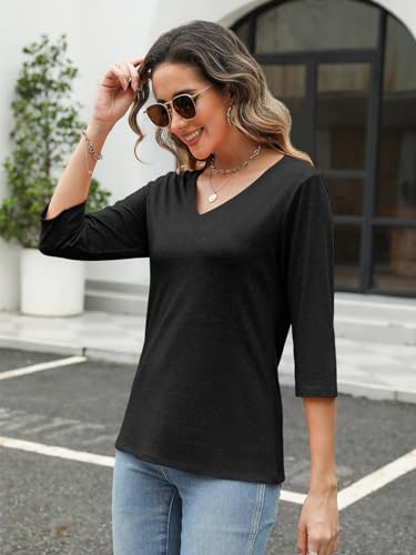 TICTICMIMI Women's V Neck 3/4 Sleeve Tops Casual Pullover T Shirts Summer Basic Loose Fit Tunic Shirts4