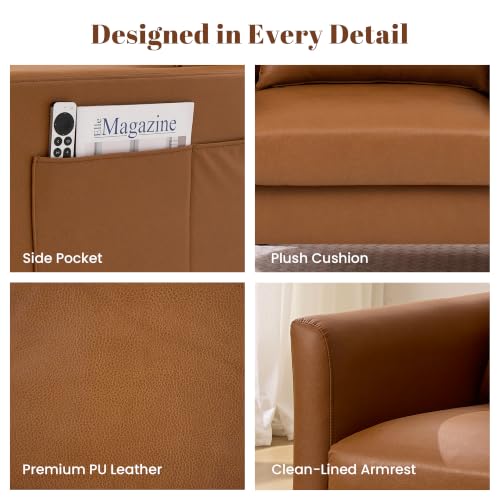 Image of Kingfun Faux Leather Armchair Sofa with Side Pocket,Dark Brown