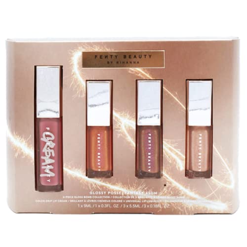 Fenty Glossy Posse Fantasy 4Sum Gloss Bomb Set - Candy Milk, Fenty Glow Fantasy, Hot Chocolate Fantasy, Champ Stamp Fantasy