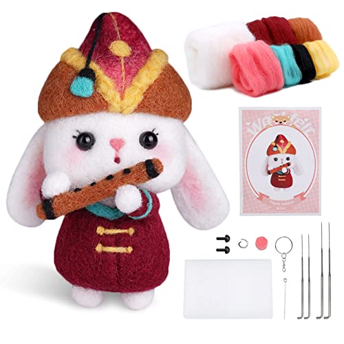 BAGERLA 1 Set Animal Wool Needle Felting Kit, Needle Felting Beginner Kits with Instructions and Needle Felting Basic Tools, Needles, Felting Foam Mat, Key Chains for DIY Felting Craft Starters