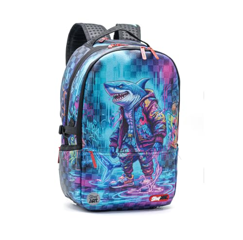 streetart Mochila Graffiti Gangster Shark Designer Mochila de viagem para laptop de 15,6 polegadas, leve, com vários compartimentos, mochila para adultos