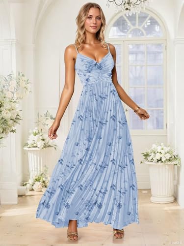 Spaghetti Straps Bridesmaid Dresses for Women Long 2025 Pleated V Neck Prom Dress A Line Formal Evening Party Gowns2