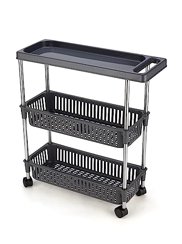 Image of Rasvesh Plastic-Stainless Steel Fruit & Vegetable 2+1 Stand Kitchen Trolley | Fruit Basket | Vegetable Basket | Onion Potato Rack for Kitchen | Vegetable Stand for Kitchen (2+1 Layer Rack)