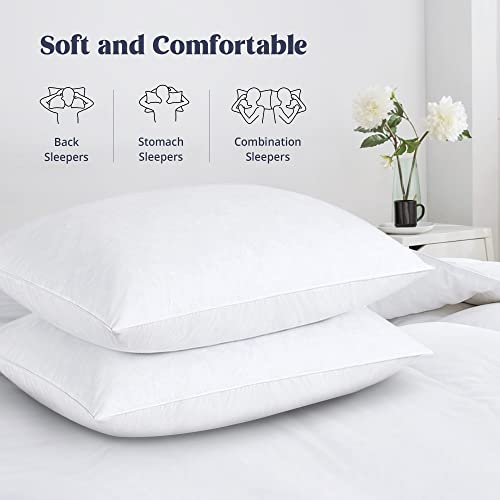 Puredown® Feathers Bed Pillows For Sleeping 2 Pack 100% Cotton Cover Pillow Standard Size White #TOP3
