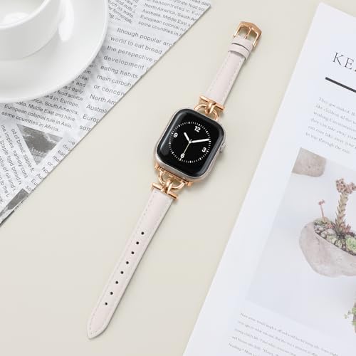 Image of Leather Band Compatible with Apple Watch Bands for Women, Dressy Fancy Strap for iWatch Series 11 /10 /9 /8 /7 /6 /5 /4 /3 /2 /1 /se /Ultra /Ultra 2(49mm 46mm 45mm 44mm 42mm,Starlight /Rose Gold)