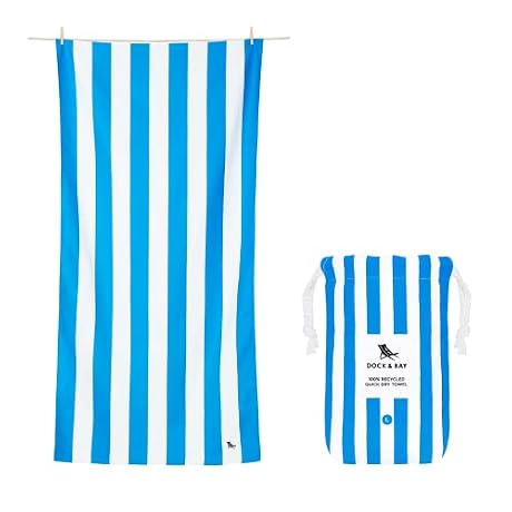 Dock & Bay Beach Towel - Quick Dry, Sand Free - Compact, Lightweight - 100% Recycled - Includes Bag - Cabana - Bondi Blue - Extra Large (200x90cm, 78x35)