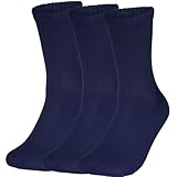 Special Essentials 3 Pairs Cotton Diabetic Crew Socks - Non-Binding Wide Top Comfort & Support for Men & Women Navy 9-11