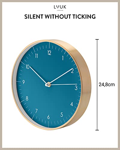 LUUK LIFESTYLE Modern Wall clock silent in Blue Dial with Gold frame (24 cm), Minimalist design - Image 2