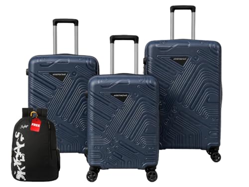 Image of VIP Aristocrat Set of 3 Pc Cabin 55cm(Small) Check-in 66cm(Medium) Check-in 75cm(Large) 8 Wheels Trolley Bags for Travel Hard Case Luggage,Backpck, Combination Lock | 3-Year Warranty (Navy Blue)