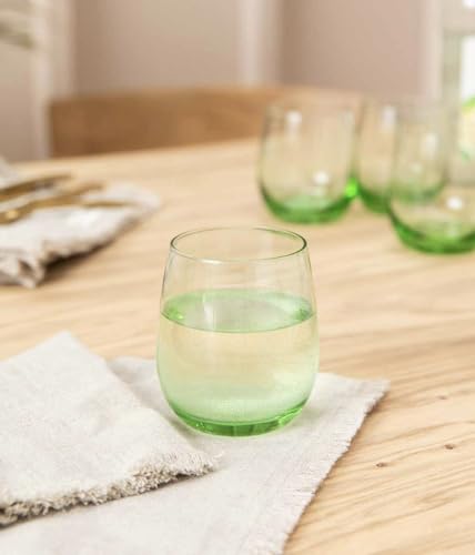 Set of 4 Green Tumblers, Set of 4 Green Water Glasses, Rustic Drinking Glassware, Set of 4 Green Glass Tumblers, Green Drinking Glasses, Green Tumbler Drinking Glass, Housewarming Gift,