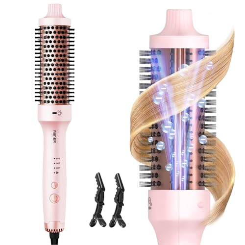 ABNER Thermal Ionic Brush, 1.5 inch Heated Round Brush for Blowout Look, Makes Hair Shinier & Smoother, Less Damage, Dual Voltage, Tourmaline Ceramic, Negative Ion Technology, Temperature Settings